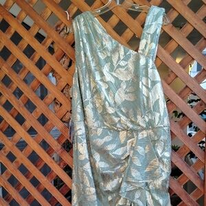 Adrianna Papell Asymmetric Formal Evening Dress Green and Gold Size 24W New!